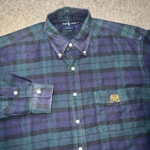VTG Ralph Lauren Black Watch Shirt Crest Logo Button Up Long Sleeve Mens USA